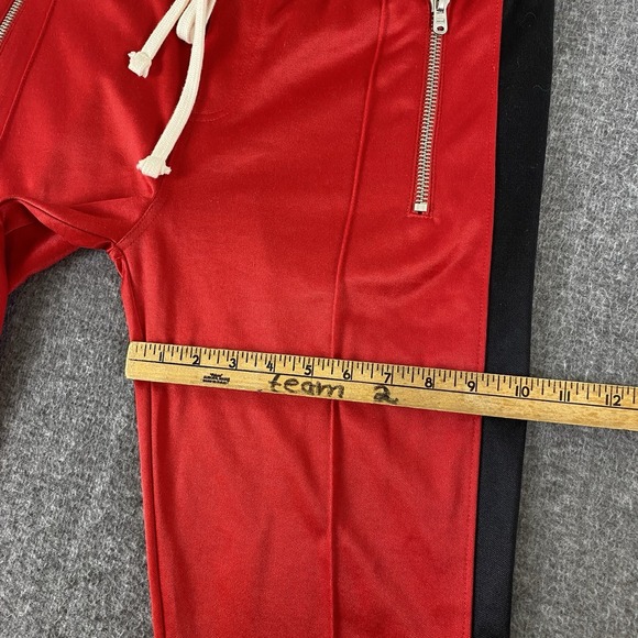 MNML Red Track Pants Mens Large Zipper Ankle Joggers Side Stripe - Picture 12 of 12